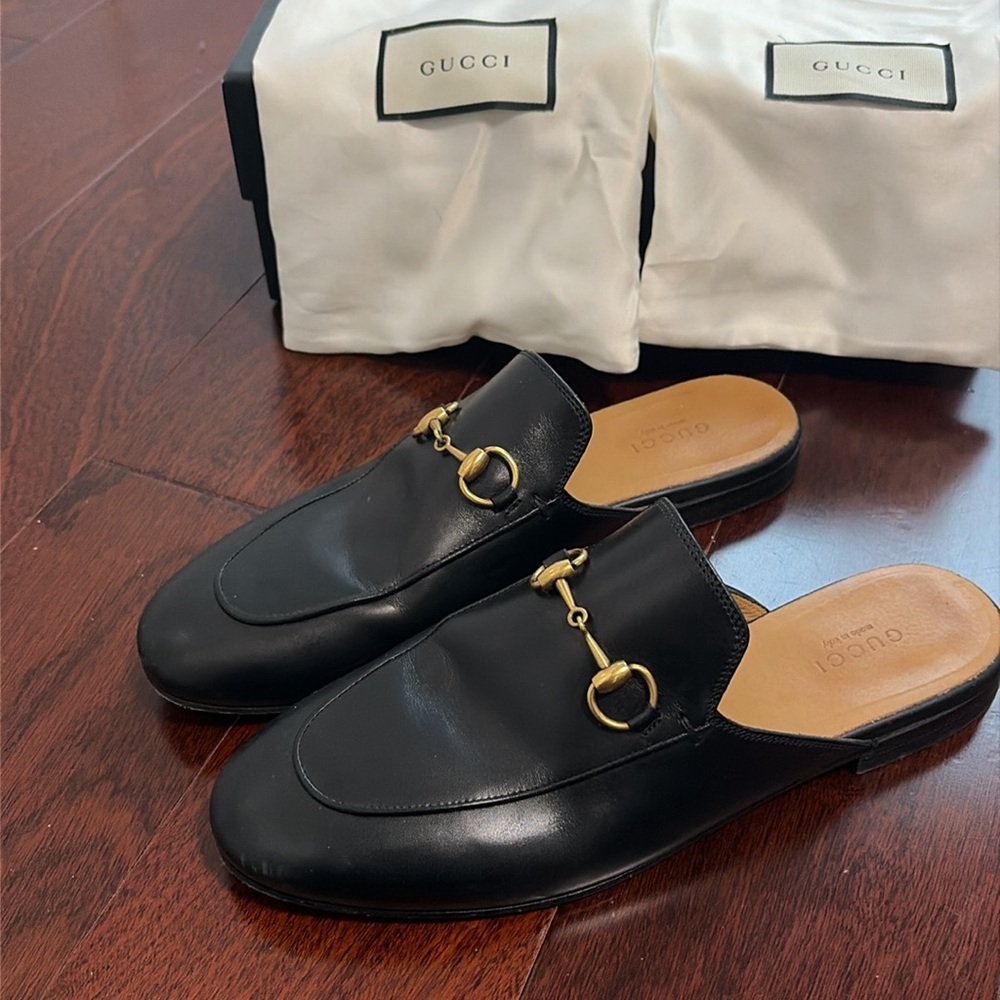 Gucci black flat mules gold hardware size 7.5 - Picture 8 of 12